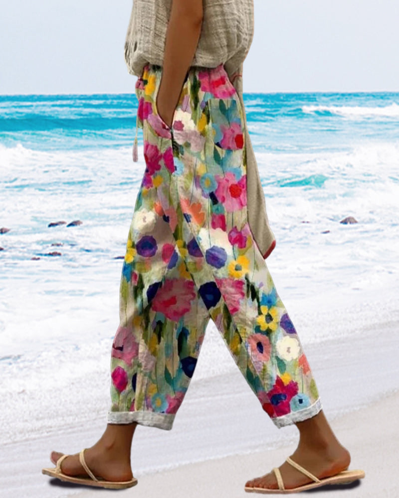Sofia™ | Stilfulde Bukser med Blomstermønster og Løs Pasform
