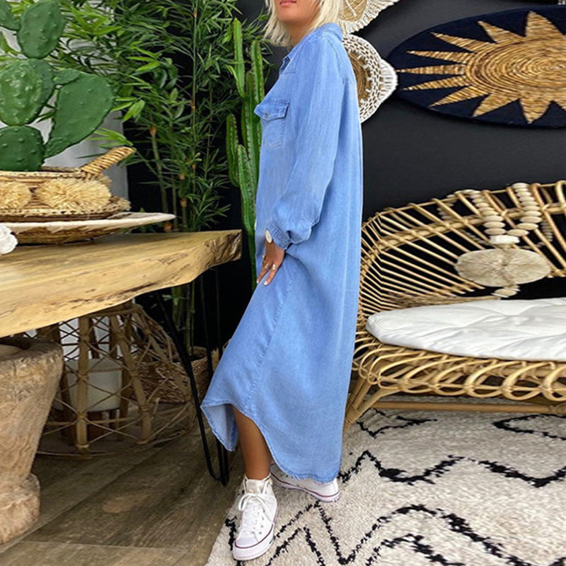 Sofia™ | Langærmet Maxikjole I Denim