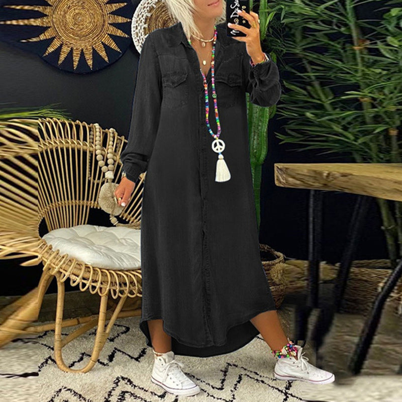 Sofia™ | Langærmet Maxikjole I Denim