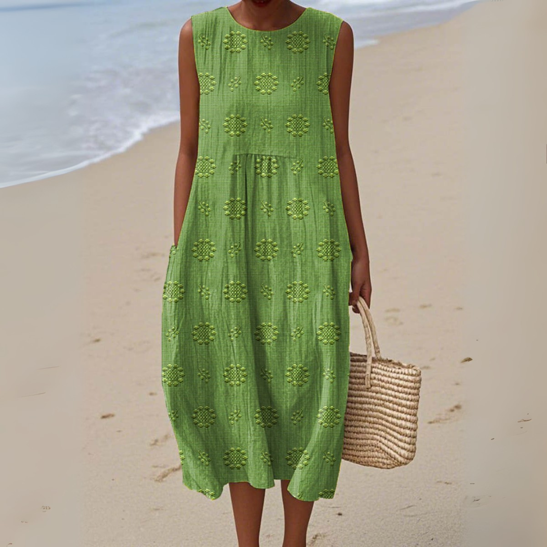 Sofia™ | Ærmeløs Elegant Bomuldskjole med Broderi