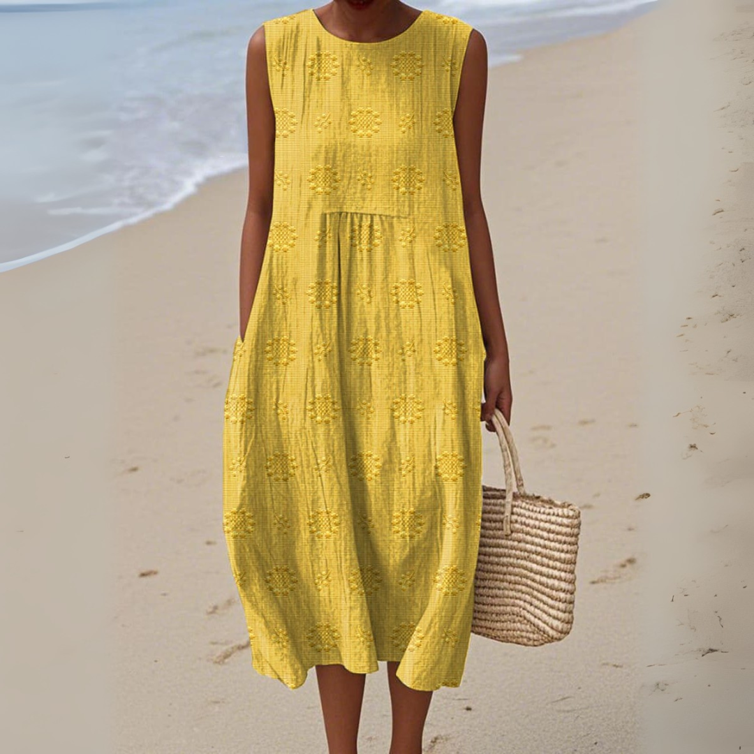 Sofia™ | Ærmeløs Elegant Bomuldskjole med Broderi