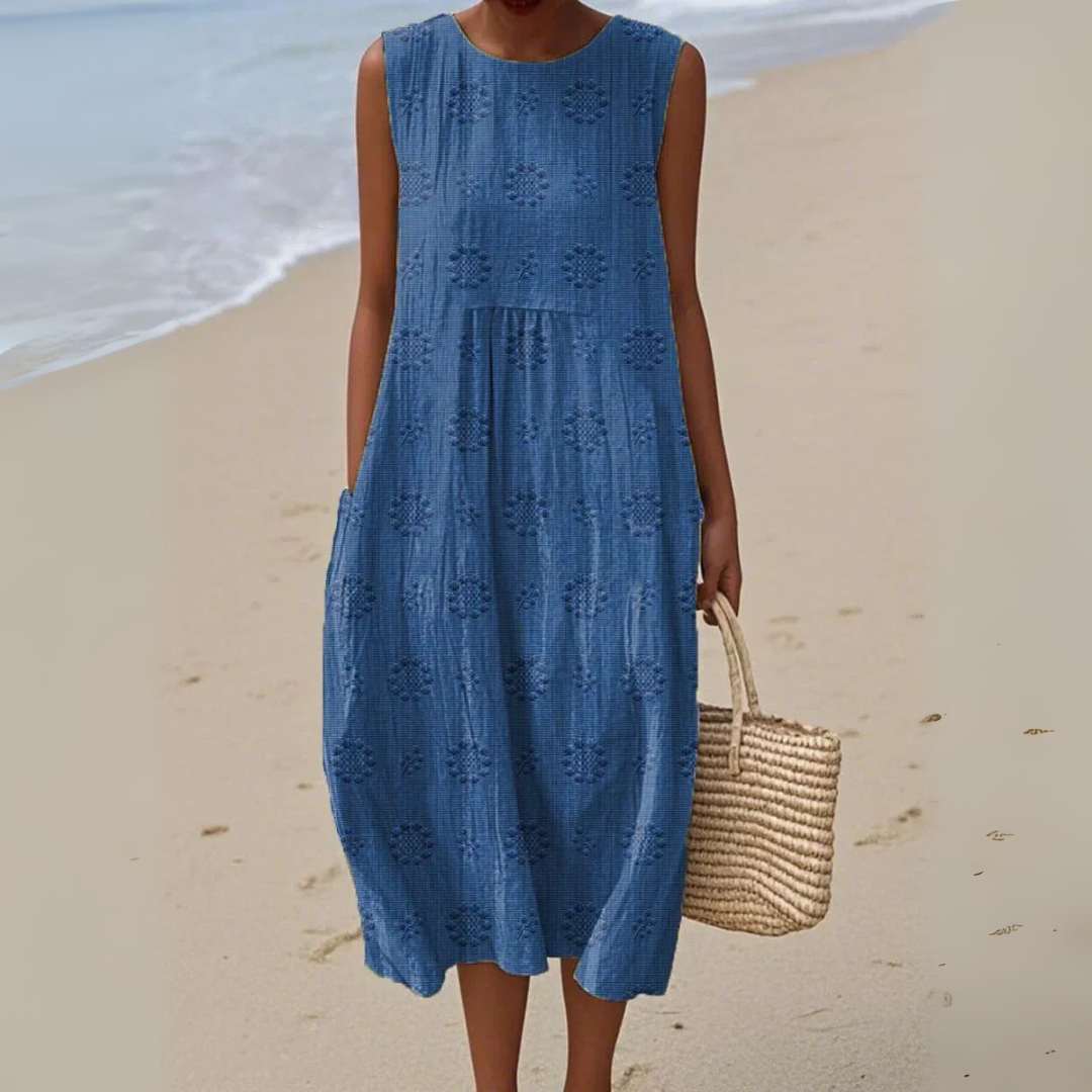 Sofia™ | Ærmeløs Elegant Bomuldskjole med Broderi