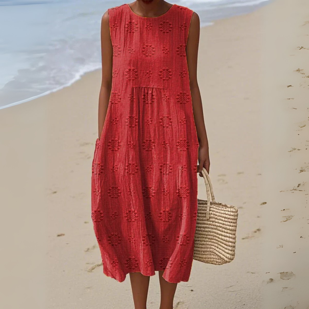 Sofia™ | Ærmeløs Elegant Bomuldskjole med Broderi