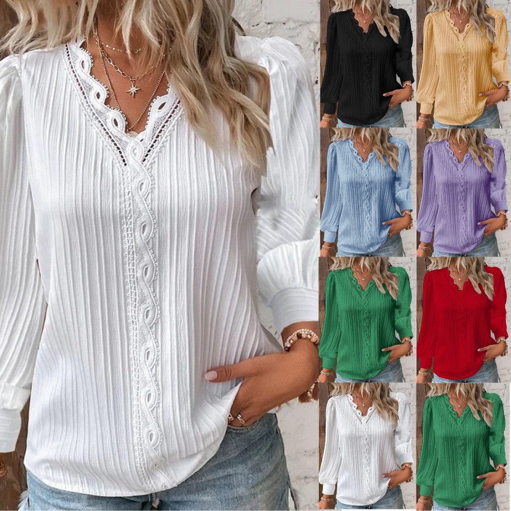 Sofia™ | Bluse Med Blondedetaljer i Chiffon