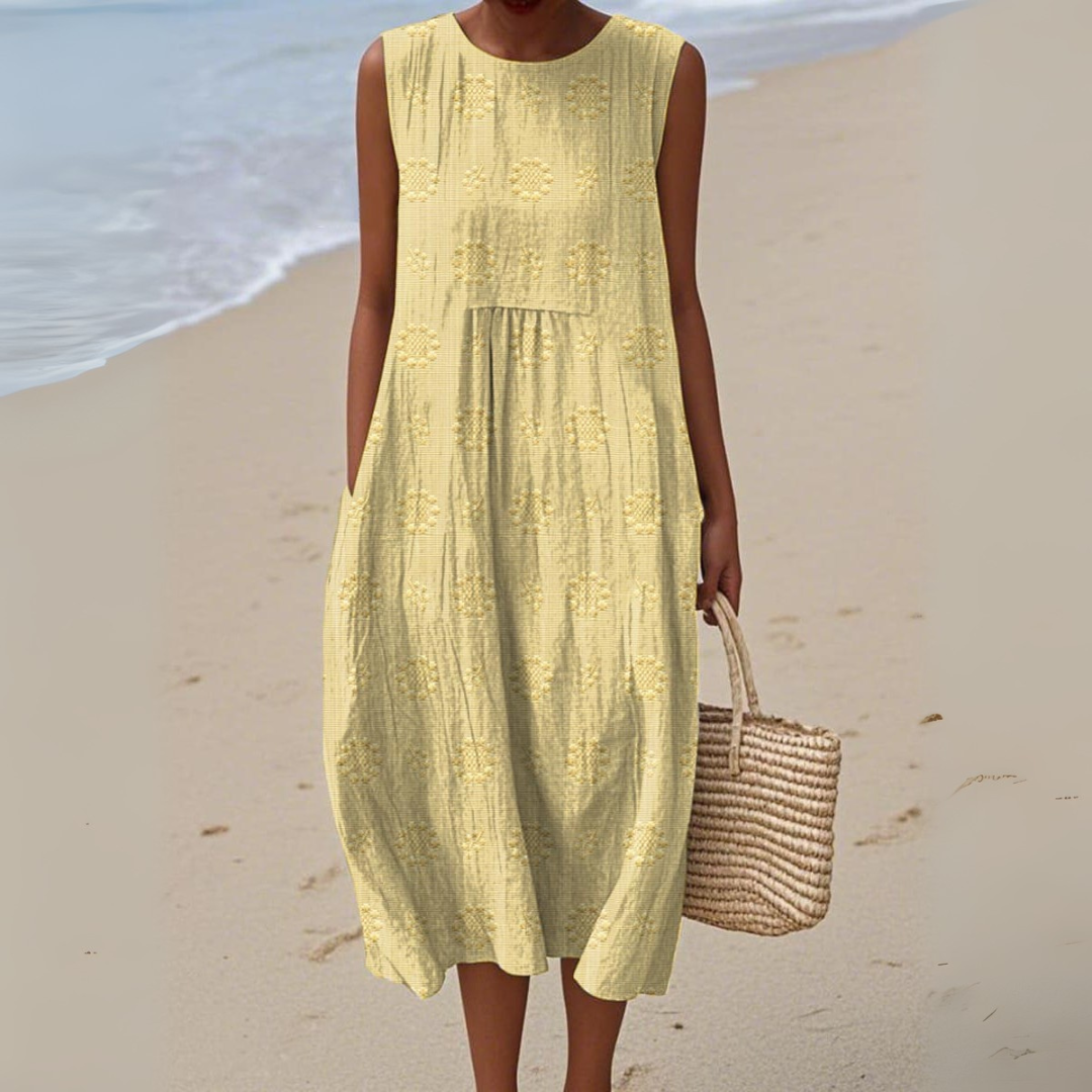 Sofia™ | Ærmeløs Elegant Bomuldskjole med Broderi