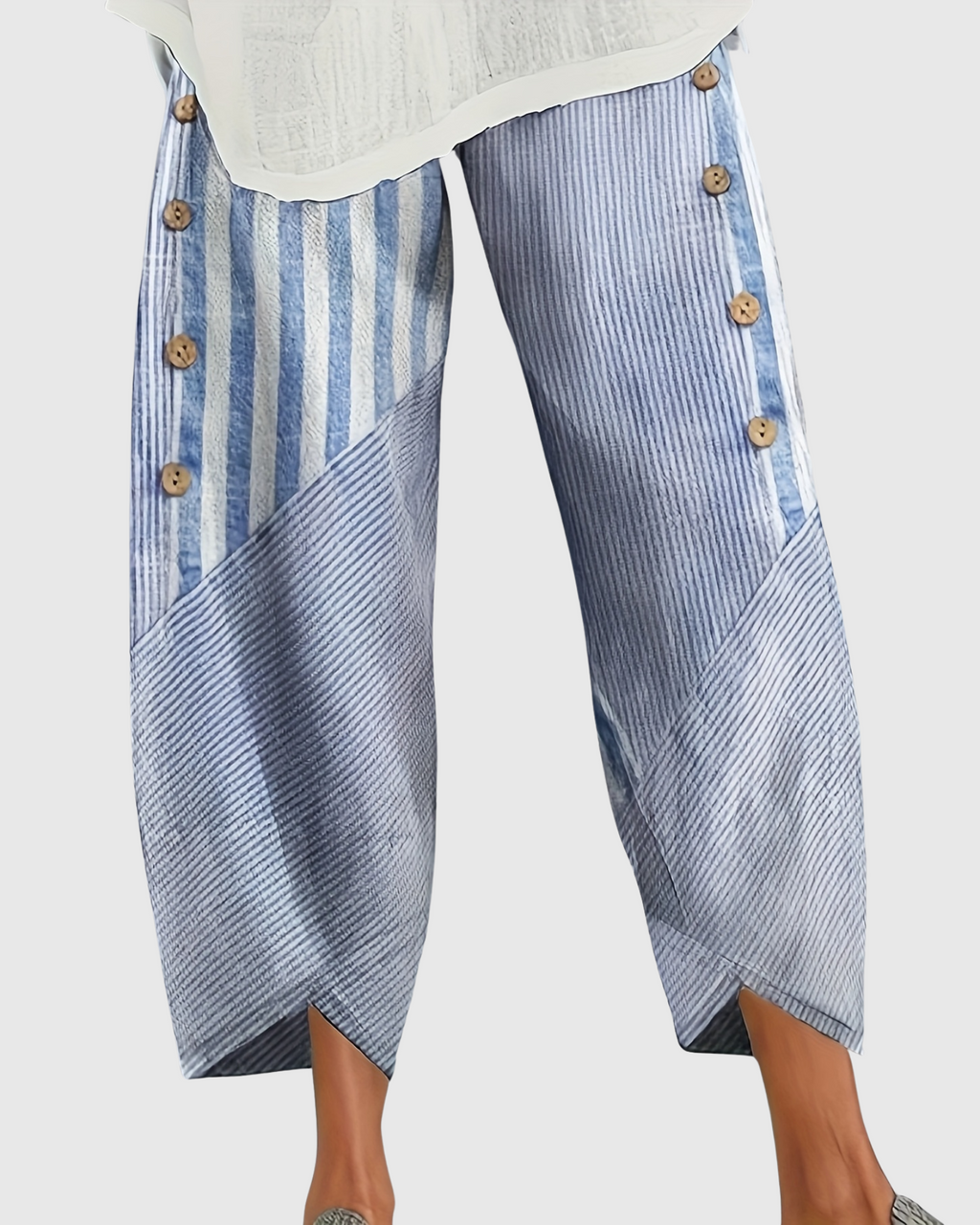 Sofia™ | Afslappede Stribede Knapbukser