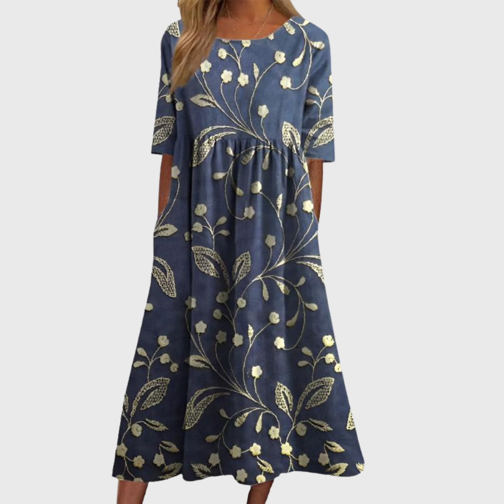 Sofia™ | Stilfuld Blomstret Midi Kjole