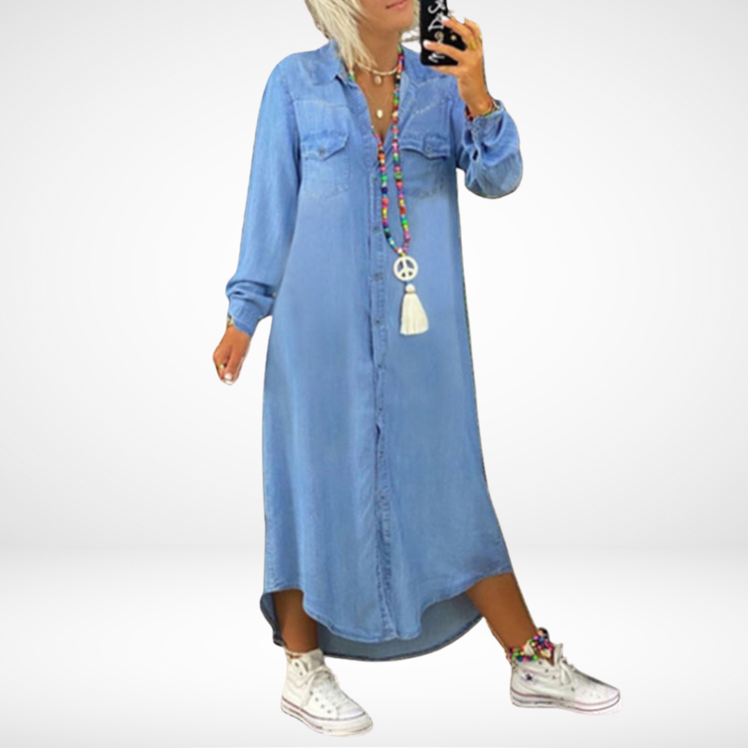 Sofia™ | Langærmet Maxikjole I Denim