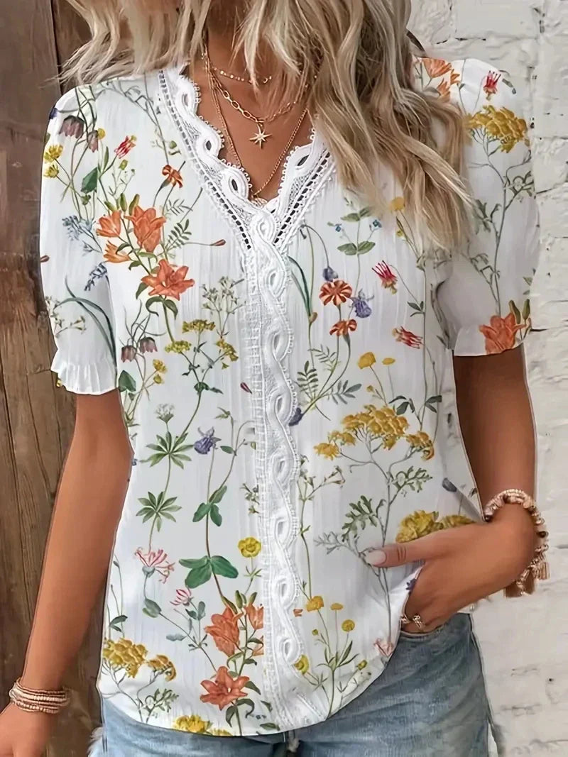 Sofia™  | Blomster Blonde V-Hals Bluse