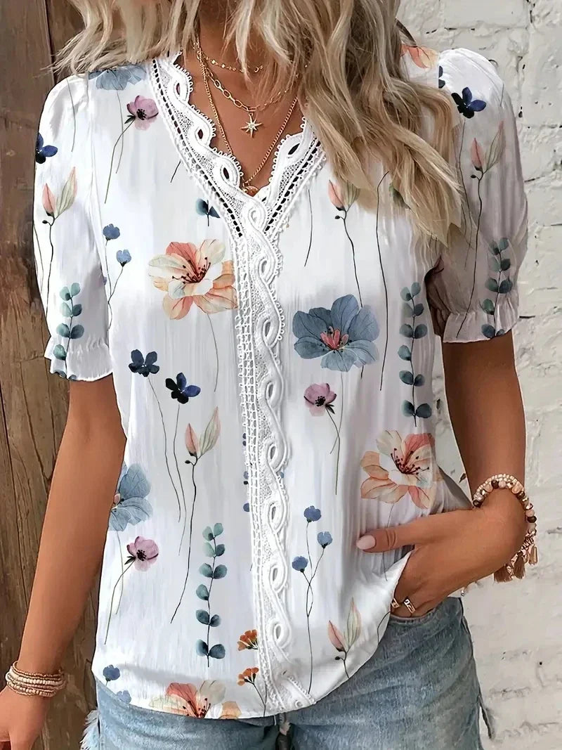Sofia™  | Blomster Blonde V-Hals Bluse